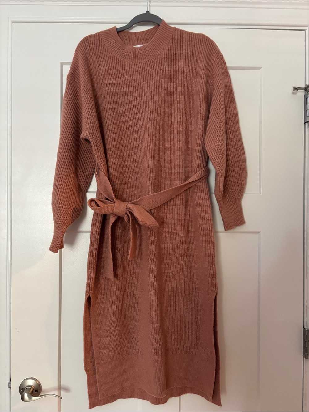 Tie-Waist Knit Midi Dress in Dusty Rose